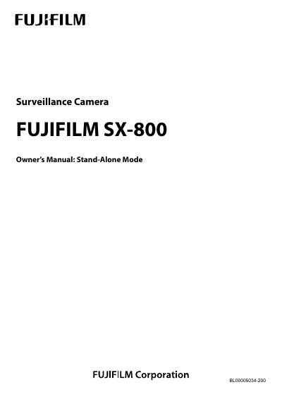 Fujifilm SX-800 Surveillance Camera Owner's Manual