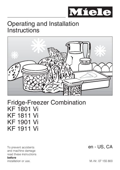 Miele KF 1801/1811/1901/1911 Vi Installation and Operating Instructions - cover page