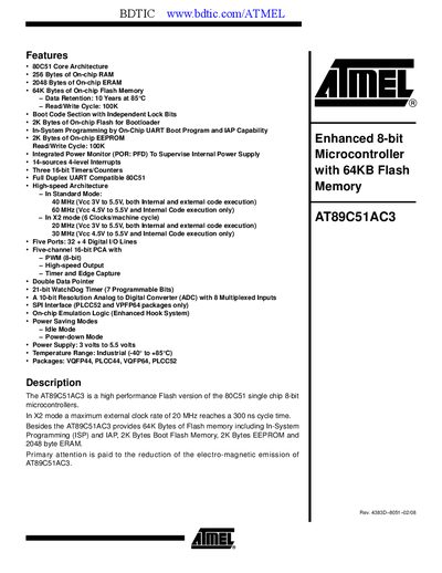 Atmel AT89C51AC3 Datasheet - cover page