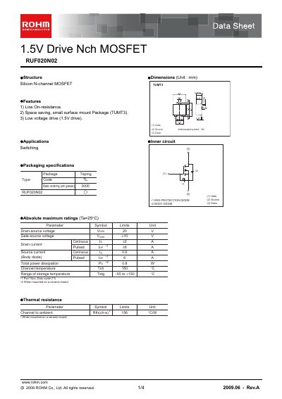 ROHM RUF020N02 N-Channel MOSFET Datasheet - cover page