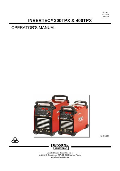 Lincoln Electric INVERTEC 300TPX & 400TPX Operator's Manual