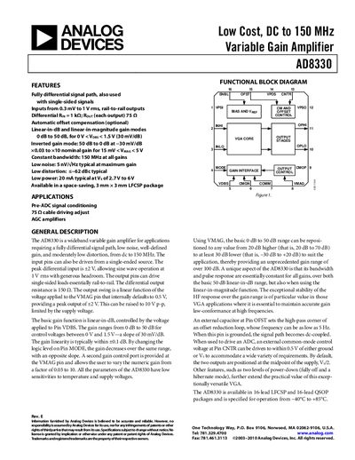 Analog Devices AD8330 Datasheet - cover page