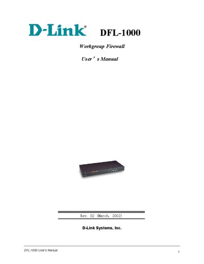 D-Link DFL-1000 Workgroup Firewall User Manual - cover page