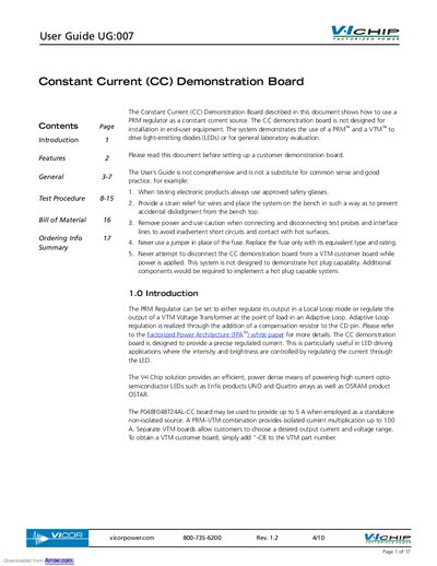 Vicor P048F048T24AL-CC Constant Current Demonstration Board User Guide - cover page