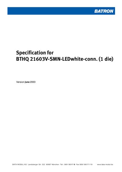 BATRON -Specification for Version June 2003 BTHQ 21603V-SMN-LEDwhite-conn. (1 die)Manual - cover page