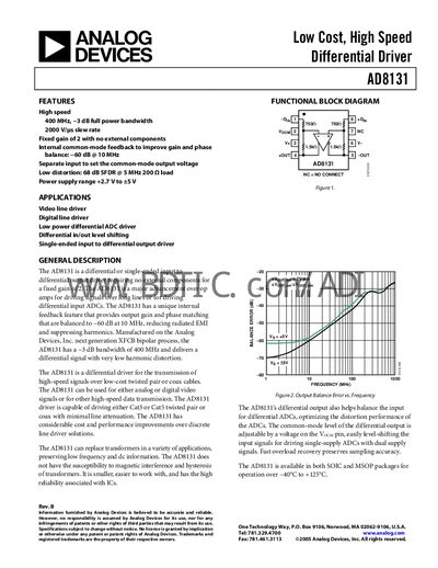 Analog Devices AD8131 Datasheet - cover page