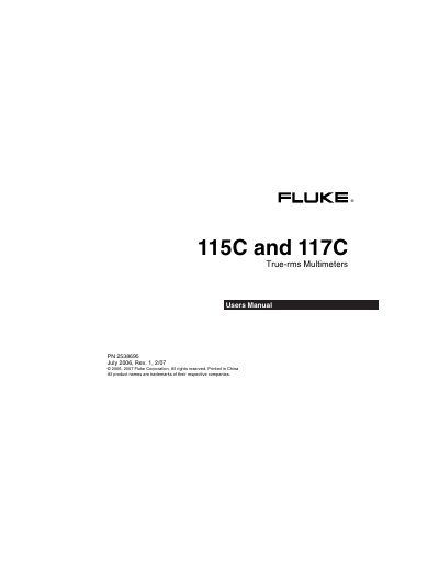 Fluke 115C and 117C True-rms Multimeter User Manual - cover page