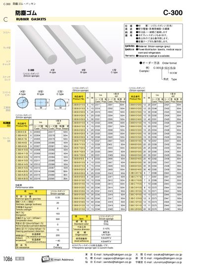 Takigen C-300 Rubber Gaskets Specifications Manual - cover page