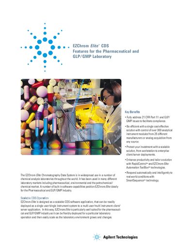 Agilent EZChrom Elite CDS Features for the Pharmaceutical and GLP/GMP Laboratory - cover page