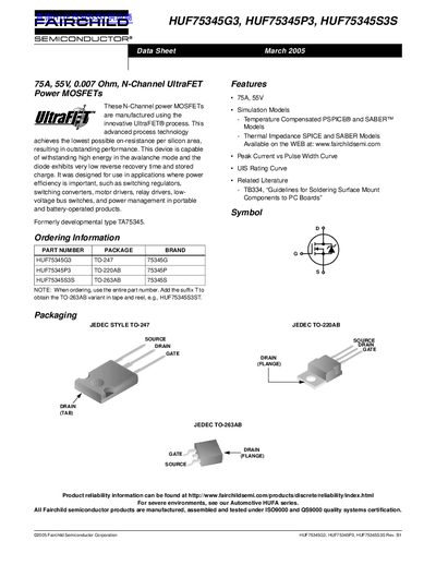 FAIRCHILD HUF75345G3 HUF75345P3 HUF75345S3S handbook - cover page