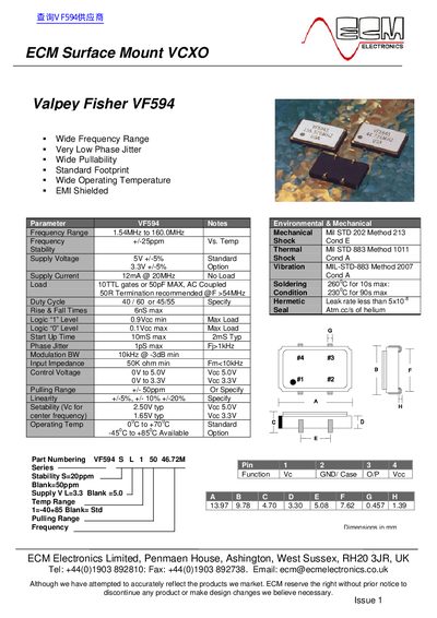 ECM Electronics VF594 Surface Mount VCXO Datasheet - cover page