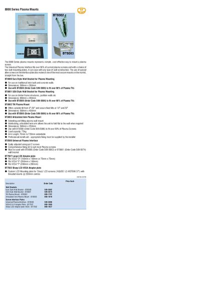 B-TECH 8000 Series Plasma Mounts Product Leaflet - cover page