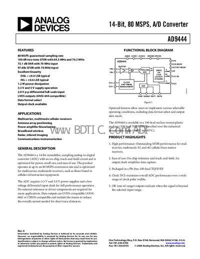 Analog Devices AD9444 Datasheet - cover page