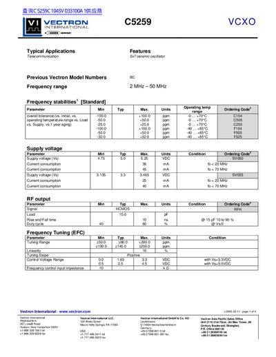 Vectron C5259 VCXO Datasheet - cover page
