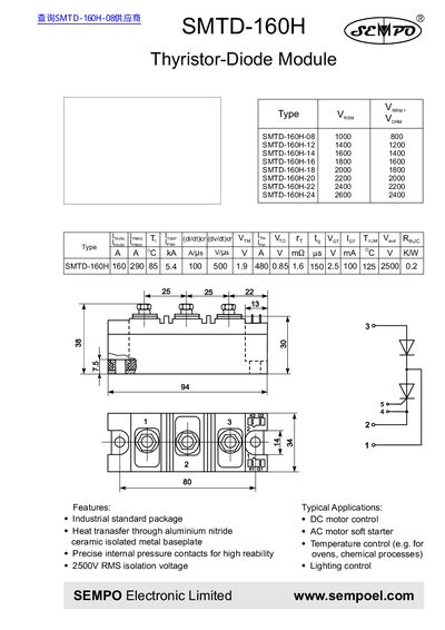 SEMPo SMTD-160H Thyristor-Diode Module Datasheet - cover page