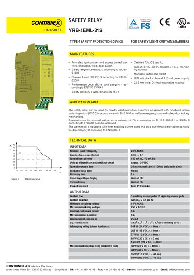 Contrinex YRB-4EML-31S Safety Relay Data Sheet - cover page