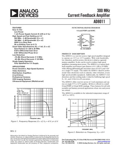 Analog Devices AD8011 Datasheet - cover page