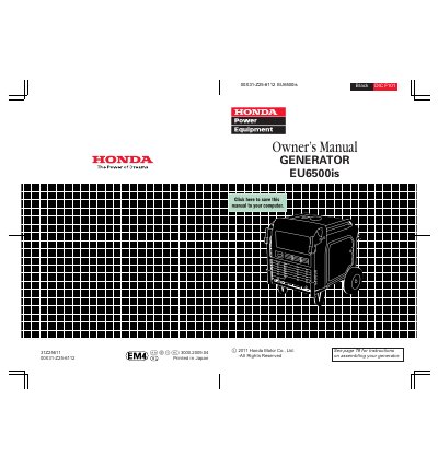 Honda EU6500is Generator Owner's Manual - cover page