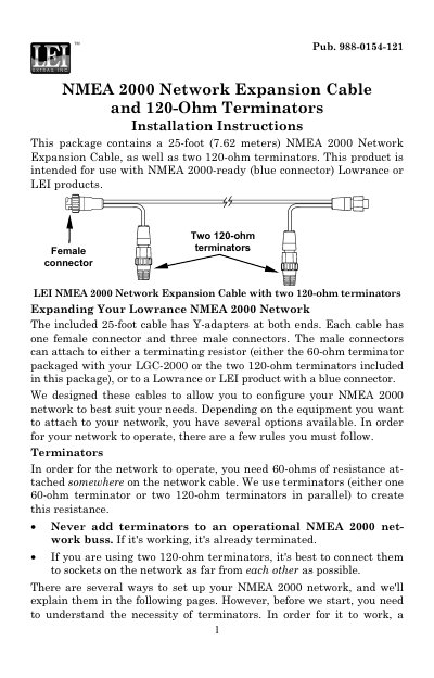 LEI NMEA 2000 Network Expansion Cable Installation Instructions - cover page