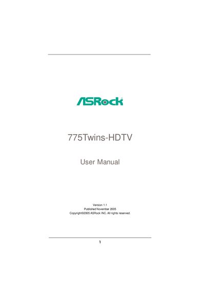 ASRock 775Twins‑HDTV User Manual - cover page
