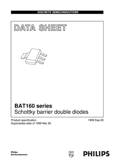 Philips BAT160 Series Schottky Barrier Double Diodes Datasheet