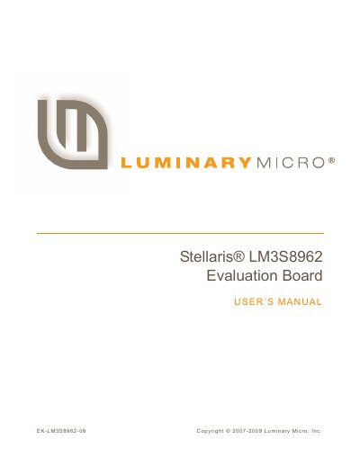 Luminary Micro LM3S8962 Evaluation Board User Manual - cover page