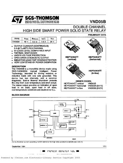 SGS-THOMSON VND05B Data Sheet  - cover page
