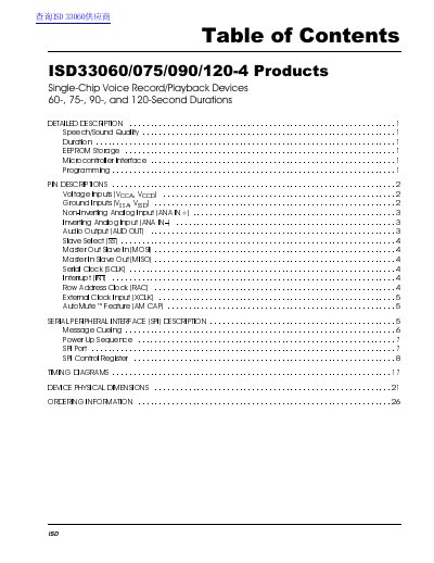 ISD ISD33060/075/090/120-4 Single-Chip Voice Record/Playback Devices Datasheet - cover page