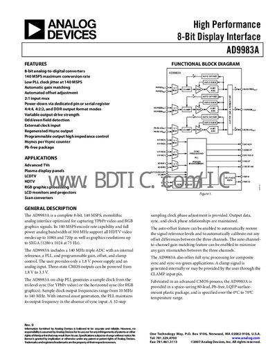 Analog Devices AD9983A Datasheet - cover page