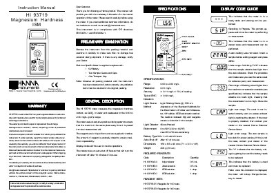 Hanna Instruments HI 93719 Magnesium Hardness Meter Instruction Manual - cover page