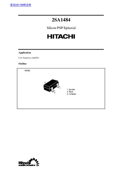Hitachi 2SA1484 Silicon PNP Transistor Datasheet - cover page