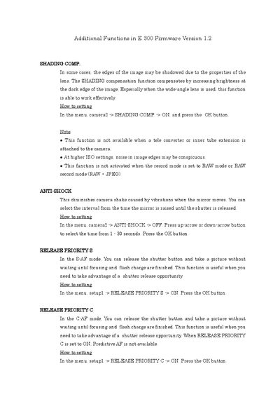 Additional Functions in E-300 Firmware Version 1.2 - cover page