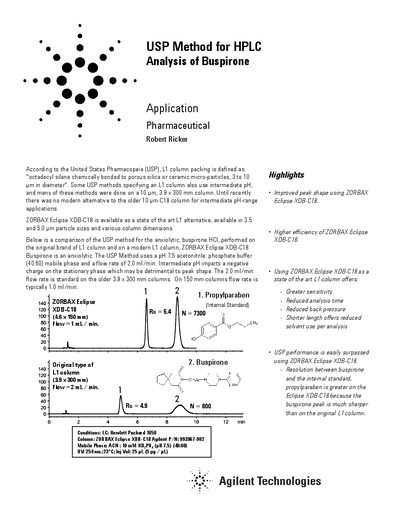 Agilent ZORBAX Eclipse XDB-C18 HPLC Application Note - cover page