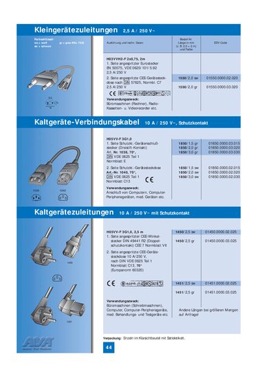 Kleingerätezuleitungen 2.5 A 250 V Handbook - cover page