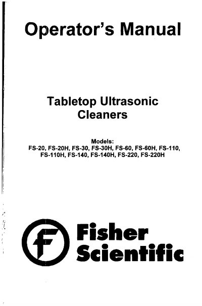 Fisher Scientific Tabletop Ultrasonic Cleaners Operator's Manual - cover page