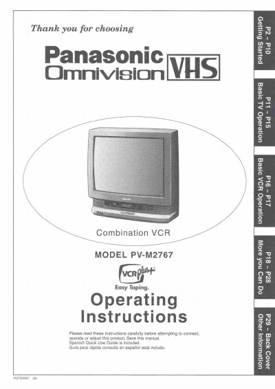 Panasonic PV-M2767 Combination VCR Operating Instructions - cover page