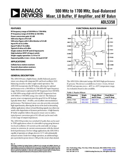 Analog Devices ADL5358 Datasheet - cover page