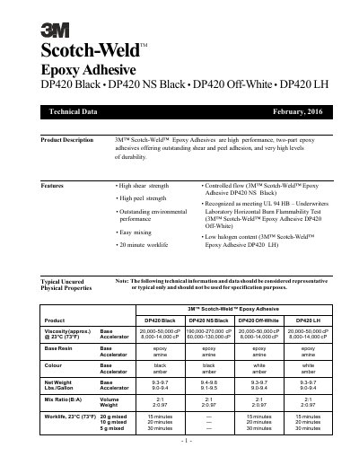 3M DP420 Black Epoxy Adhesive Technical Data Sheet - cover page