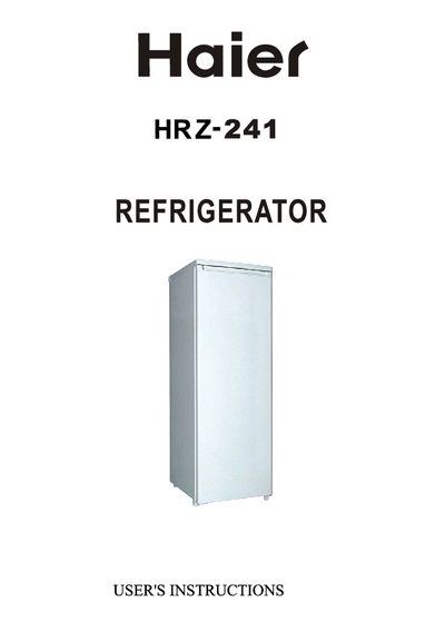 Haier HRZ-241 Refrigerator User Manual - cover page