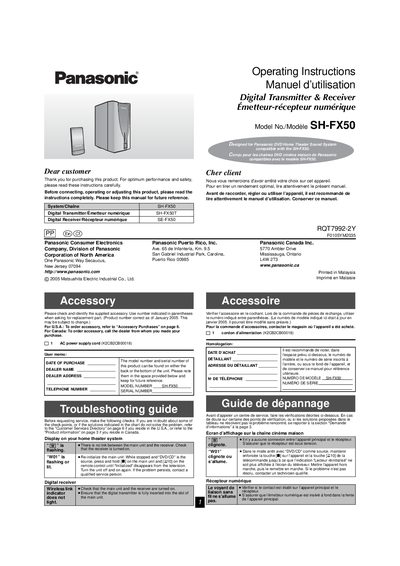 Panasonic SH-FX50 Digital Transmitter & Receiver Operating Instructions - cover page