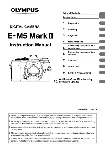 Olympus IM016 Digital Camera Instruction Manual - cover page