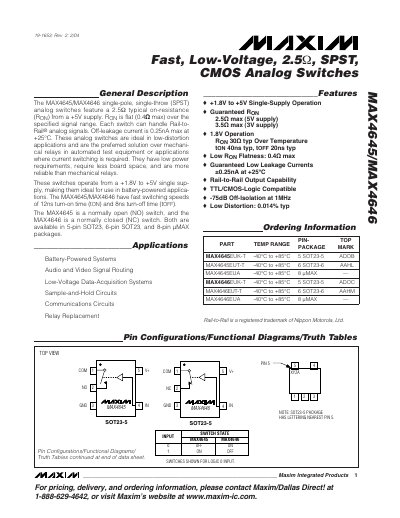 Maxim Integrated MAX4645/MAX4646 Analog Switch Datasheet - cover page
