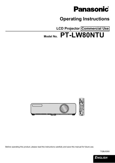 Panasonic PT-LW80NTU Manual - cover page