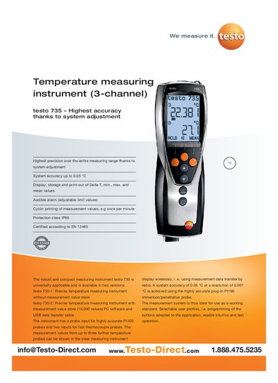 Testo 735 Temperature Measuring Instrument Product Leaflet - cover page