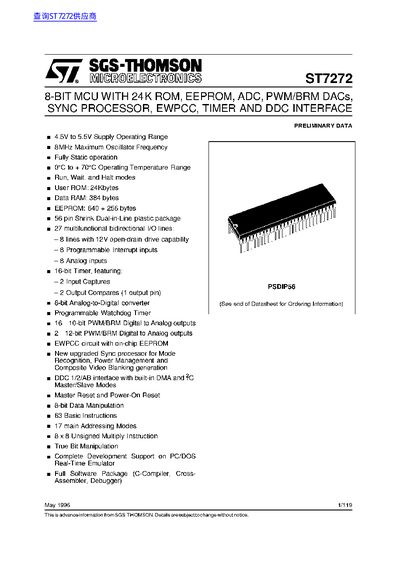 SGS-THOMSON ST7272 8-Bit MCU Datasheet - cover page