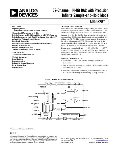 Analog Devices AD5532B 32‑Channel 14‑Bit DAC Datasheet - cover page