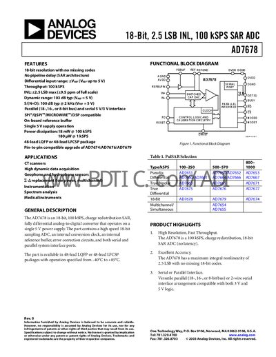 Analog Devices AD7678 Datasheet - cover page