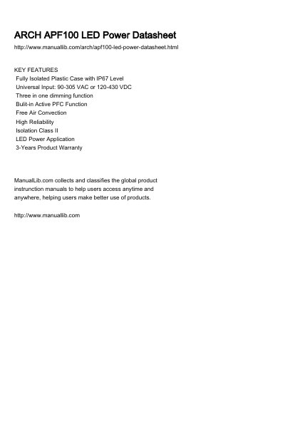ARCH APF100 Series LED Power Datasheet - cover page