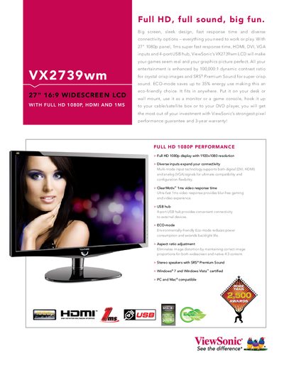 ViewSonic VX2739wm LCD Monitor User Manual - cover page
