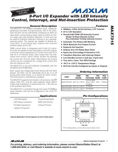 Maxim Integrated MAX7315 8-Port I/O Expander Datasheet